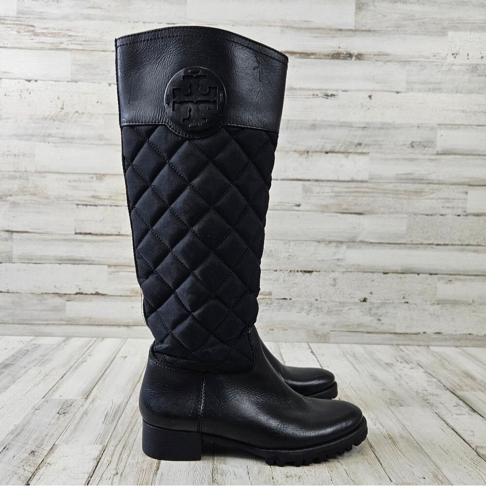 Tory Burch Rowan Solid Black Quilted Logo Tall Ri… - image 3